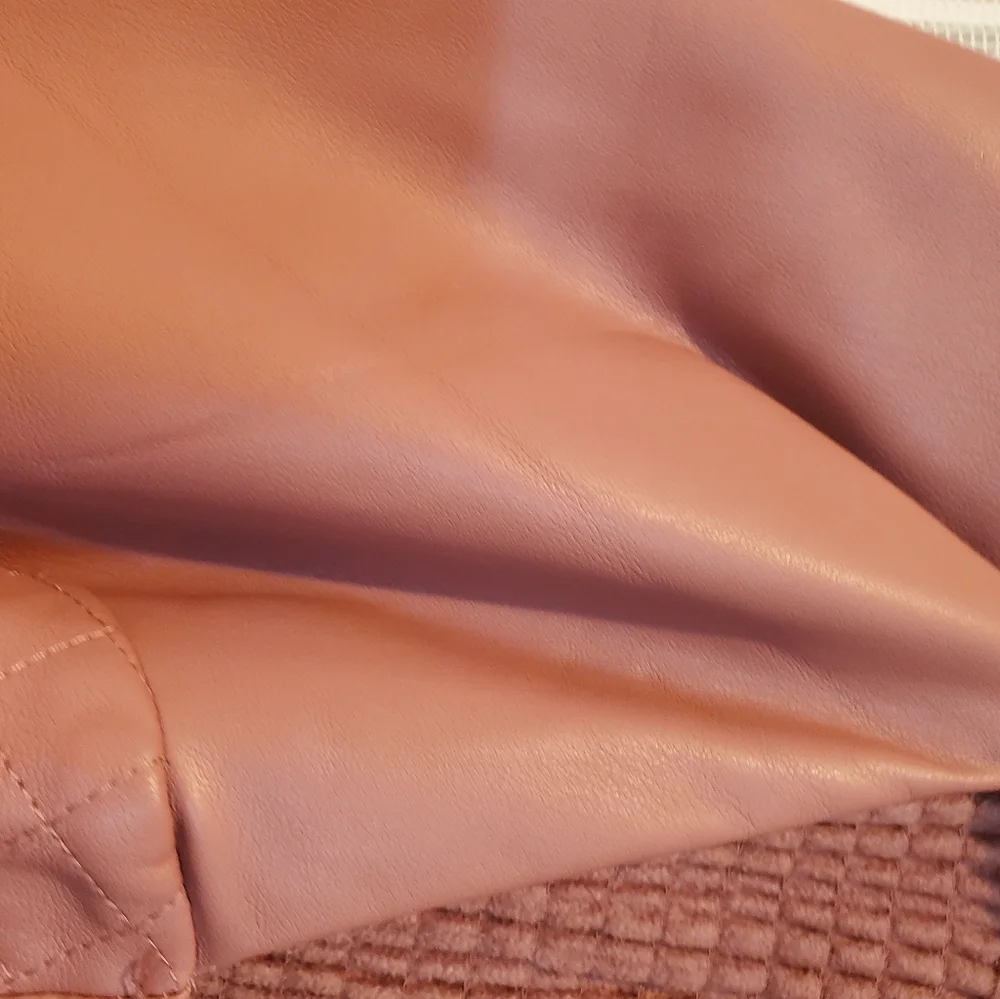 ZARA FAUX LEATHER CROP TOP PUFF SLEEVES Small Mauve NWT - Picture 6 of 12
